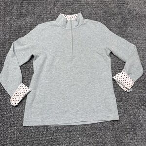 Orvis Women's Large 1/4 Zip Pullover Sweatshirt Flower Printed Collar Cuff Gray